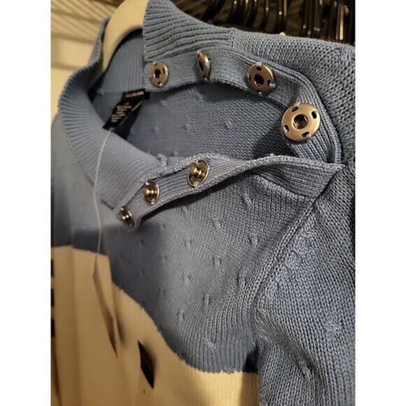 Calvin Klein Jeans Womens Mock Neck Cream & Blue Sweater Sz L - Picture 4 of 9